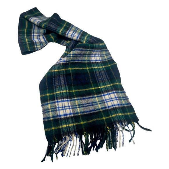 Burberry Vintage 100% Checkered Greene and Navy Scarf Cashmere